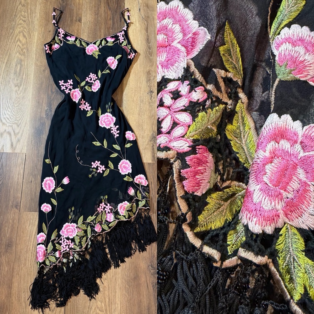 Vintage 100% Silk Beaded Dress Vintage Beaded Dress Sue Wong Dress Fringe Fairy